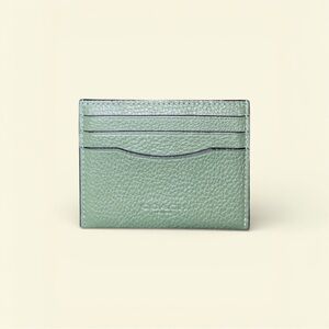 Coach Green Pebbled Leather Slim Card Holder Wallet